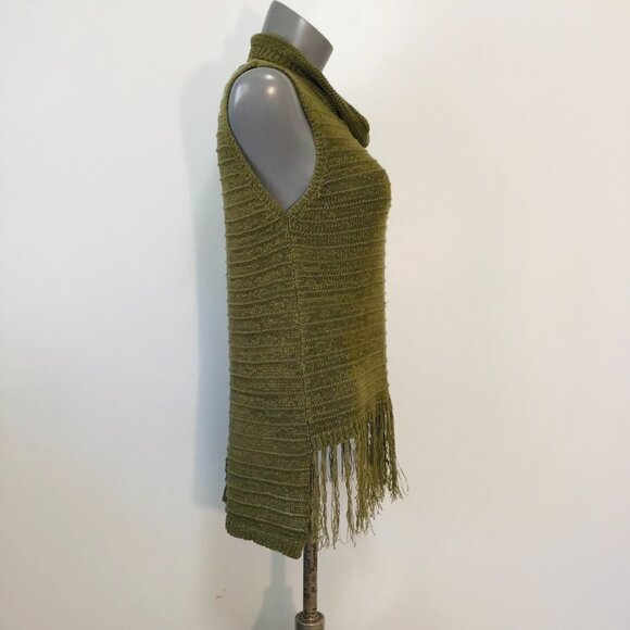 Esprit Olive Green Sleeveless Cowlneck Fringe Front Knit Top Size XL - Picture 4 of 13